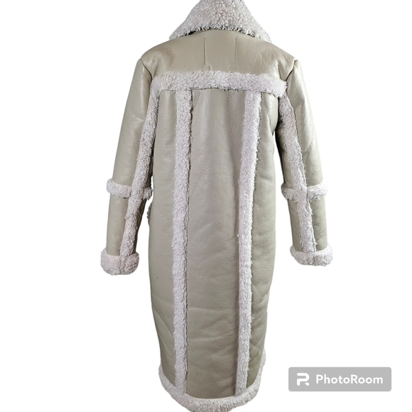 Urban Outfitters Willa Sherpa Fleece Sherling Vegan Leather Longline Coat XS NWT - Picture 6 of 11